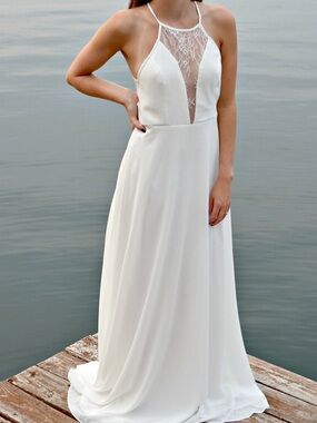 White Lace-Back Maxi Dress - Elegant Spaghetti Strap Evening Gown